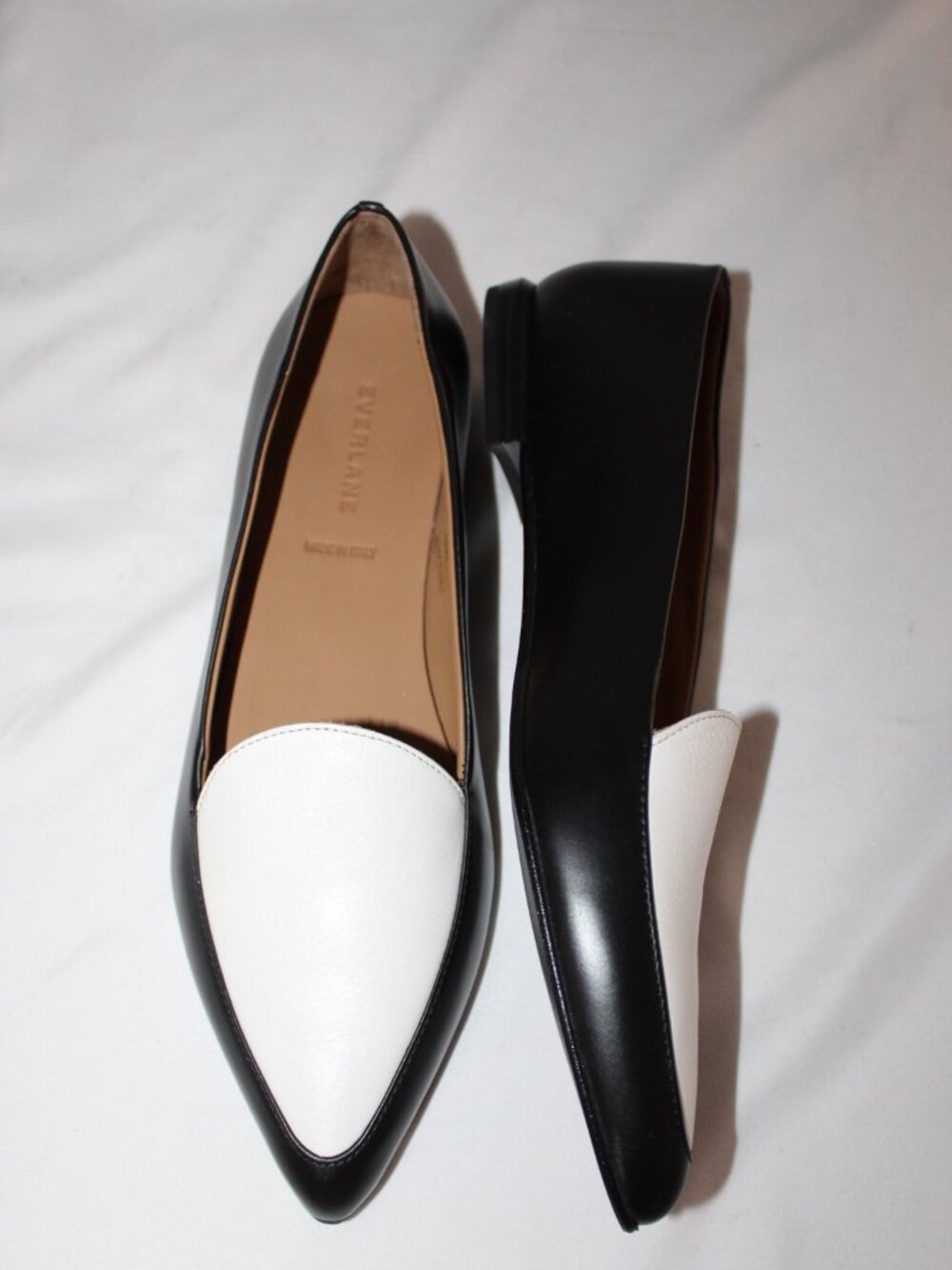 NWB EVERLANE Black White Leather Flats Loafers Slip Ons 10.5